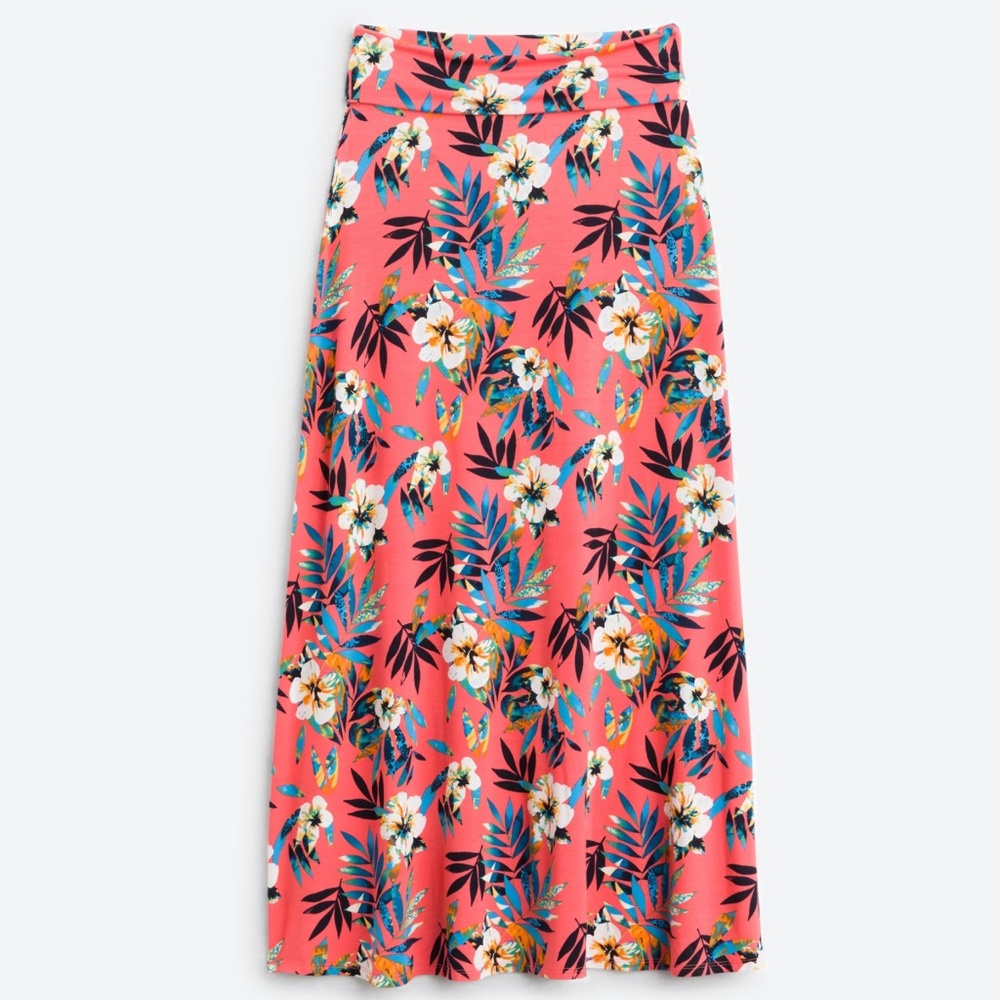 LOVEAPPELLA Deanne Knit Maxi Skirt Coral Tropical Floral Print Size XL - Picture 15 of 16